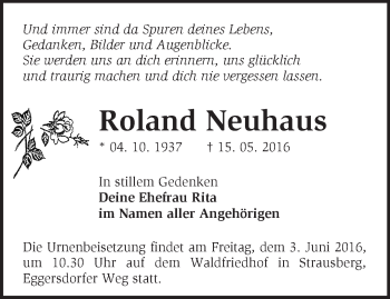 Traueranzeige von Roland Neuhaus von Märkische Oderzeitung