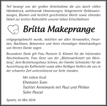 Traueranzeige von Britta Mackeprange von Märkische Oderzeitung