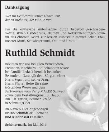 Traueranzeige von Ruthild Schmidt von Märkische Oderzeitung