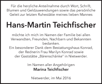 Traueranzeige von Hans-Martin Teichfischer von Märkische Oderzeitung