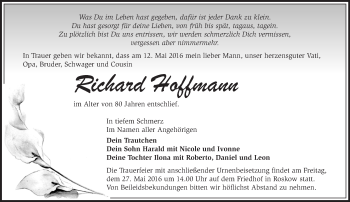 Traueranzeige von Richard Hoffmann von Märkische Oderzeitung