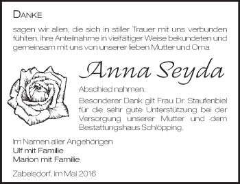 Traueranzeige von Anna Seyda von Märkische Oderzeitung