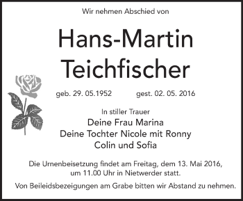 Traueranzeige von Hans-Martin Teichfischer von Märkische Oderzeitung