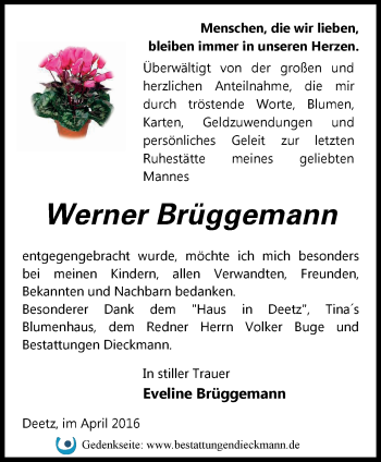 Traueranzeige von Werner Brüggemann von Märkische Oderzeitung