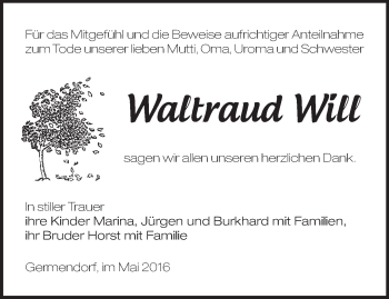 Traueranzeige von Waltraud Will von Märkische Oderzeitung