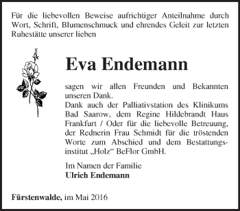 Traueranzeige von Eva Endemann von Märkische Oderzeitung