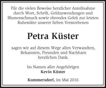 Traueranzeige von Petra Küster von Märkische Oderzeitung