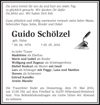 Traueranzeige von Guido Schölzel von Märkische Oderzeitung