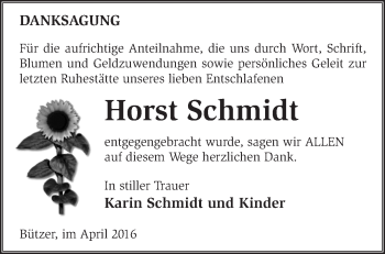 Traueranzeige von Horst Schmidt von Märkische Oderzeitung