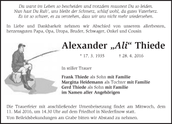 Traueranzeige von Alexander Thiede von Märkische Oderzeitung