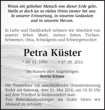 Traueranzeige von Petra Küster von Märkische Oderzeitung