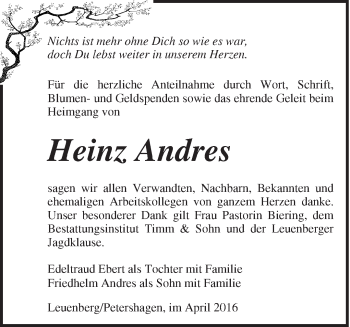 Traueranzeige von Heinz Andres von Märkische Oderzeitung