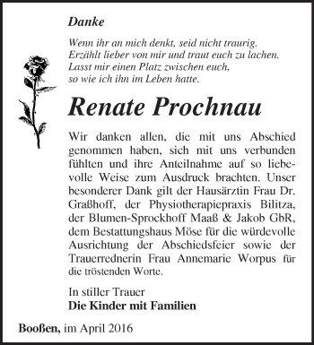 Traueranzeige von Renate Prochnau von Märkische Oderzeitung