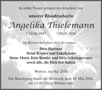 Traueranzeige von Angelika Thielemann von Märkische Oderzeitung