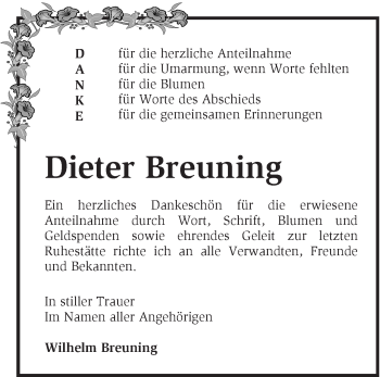 Traueranzeige von Dieter Breuning von Märkische Oderzeitung