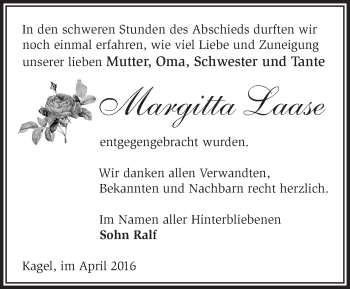 Traueranzeige von Margitta Laase von Märkische Oderzeitung