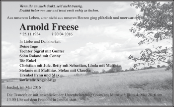 Traueranzeige von Arnold Freese von Märkische Oderzeitung