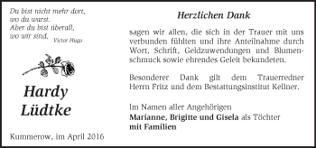 Traueranzeige von Hardy Lüdtke von Märkische Oderzeitung