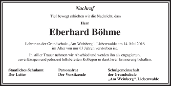 Traueranzeige von Eberhard Böhme von Märkische Oderzeitung