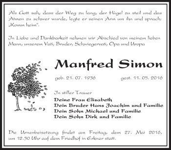 Traueranzeige von Manfred Simon von Märkische Oderzeitung