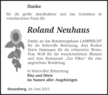 Traueranzeige von Roland Neuhaus von Märkische Oderzeitung