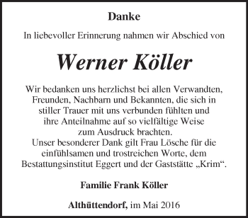 Traueranzeige von Werner Köller von Märkische Oderzeitung