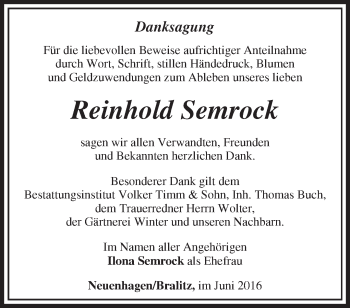 Traueranzeige von Reinhold Semrock von Märkische Oderzeitung