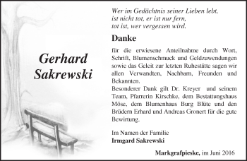 Traueranzeige von Gerhard Sakrewski von Märkische Oderzeitung