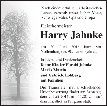 Traueranzeige von Harry Jahnke von Märkische Oderzeitung