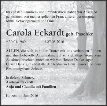 Traueranzeige von Carola Eckardt von Märkische Oderzeitung