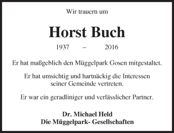 Traueranzeige von Horst Buch von Märkische Oderzeitung