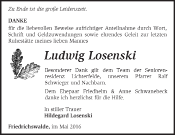 Traueranzeige von Ludwig Losenski von Märkische Oderzeitung