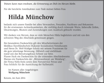 Traueranzeige von Hilda Münchow von Märkische Oderzeitung