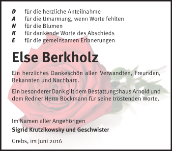 Traueranzeige von Else Berkholz von Märkische Oderzeitung