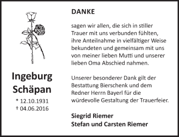 Traueranzeige von Ingeburg Schäpan von Märkische Oderzeitung