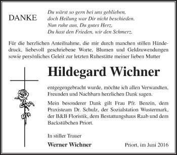 Traueranzeige von Hildegard Wichner von Märkische Oderzeitung