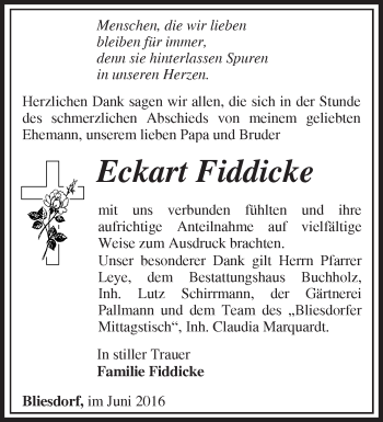 Traueranzeige von Eckart Fiddicke von Märkische Oderzeitung