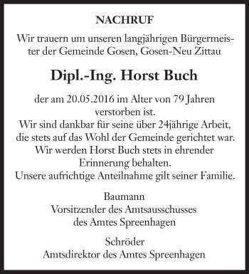 Traueranzeige von Horst Buch von Märkische Oderzeitung