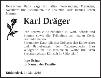 Traueranzeige von Karl Dräger von Märkische Oderzeitung