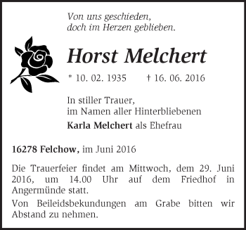 Traueranzeige von Horst Melchert von Märkische Oderzeitung