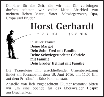 Traueranzeige von Horst Gerhardt von Märkische Oderzeitung