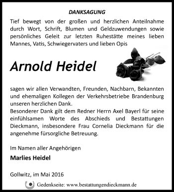 Traueranzeige von Arnold Heidel von Märkische Oderzeitung