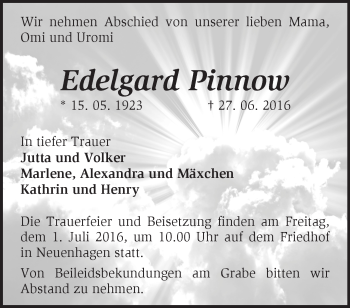 Traueranzeige von Edelgard Pinnow von Märkische Oderzeitung