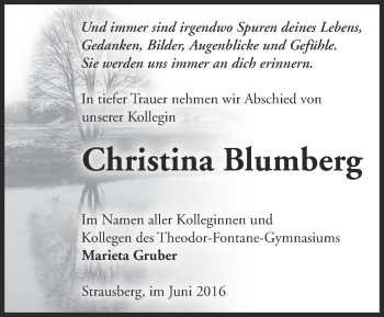 Traueranzeige von Christina Blumberg von Märkische Oderzeitung