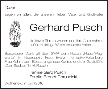 Traueranzeige von Gerhard Pusch von Märkische Oderzeitung