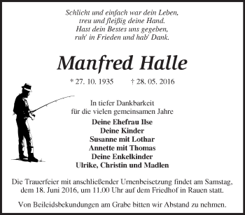 Traueranzeige von Manfred Halle von Märkische Oderzeitung