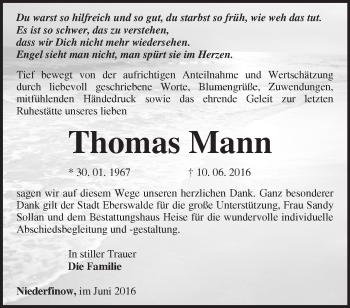 Traueranzeige von Thomas Mann von Märkische Oderzeitung