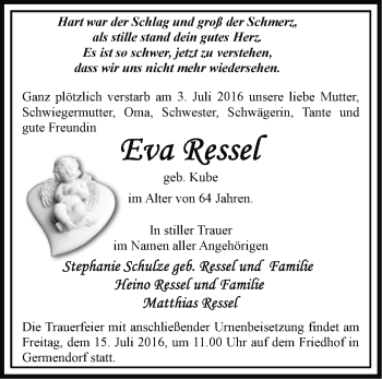 Traueranzeige von Eva Ressel von Märkische Oderzeitung