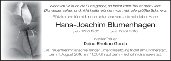 Traueranzeige von Hans-Joachim Blumenhagen von Märkische Oderzeitung