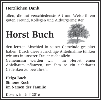 Traueranzeige von Horst Buch von Märkische Oderzeitung